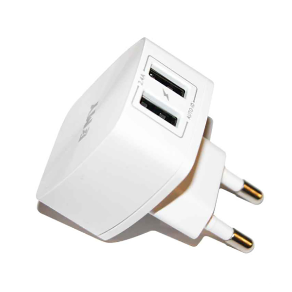 Адаптер 220v to USB 2400mA EMY MY-227, 2xUSB, белый - фото №1