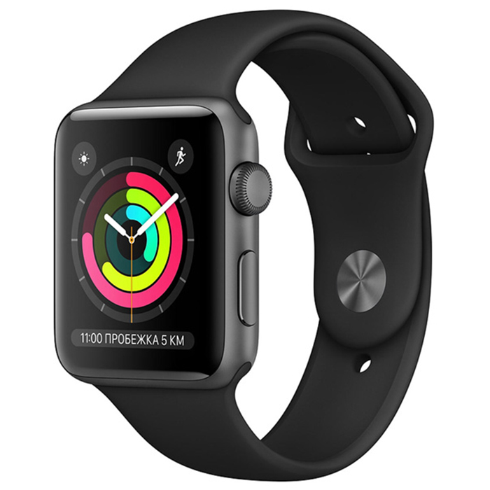 Смарт-часы Apple Watch Series 3 38мм Aluminum Case with Sport Band, серый космос/черный - фото №1