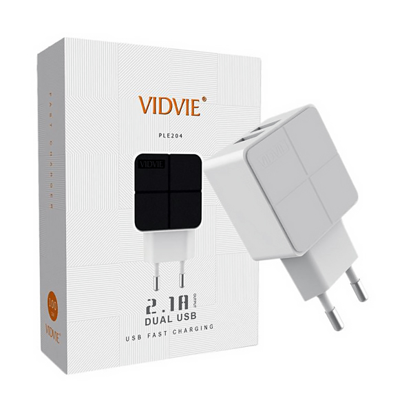 Адаптер 220v to USB 2100mA Vidvie PLE 204s, 2xUSB, белый - фото №1