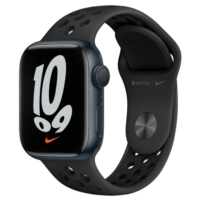 Смарт-часы Apple Watch Series 7 45мм Aluminum Case with Nike Sport Band черный + черный ремешок - фото №1
