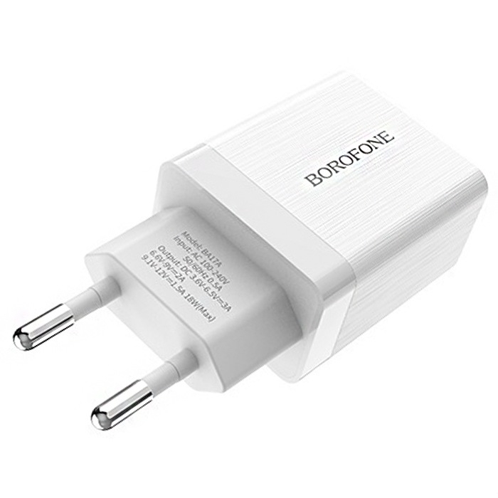 Адаптер 220v to USB 3A Borofone BA17A, быстрая зарядка белый - фото №1