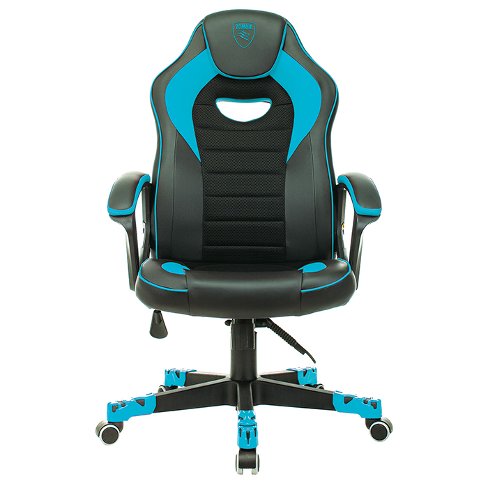 Компьютерное кресло Zombie Game 16 игровое, черное/голубое - фото №1